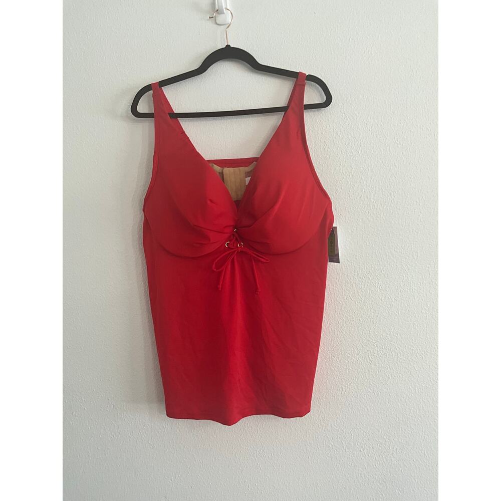 Cacique Lane Bryant Red Plunge Tankini Swim Top NWT  SZ 44DD